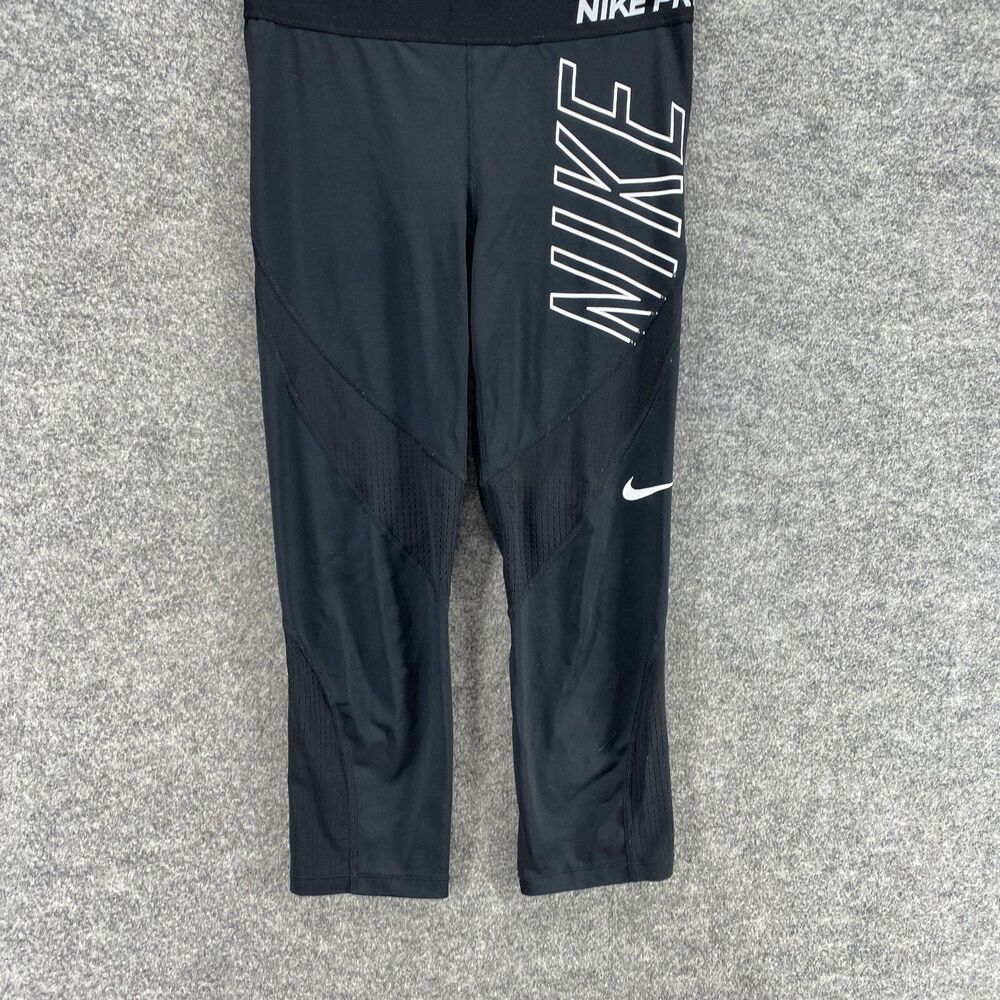 Nike Leggings Women M Medium Black Mid Rise Pull On Hypercool Capri Skinny - Picture 4 of 10